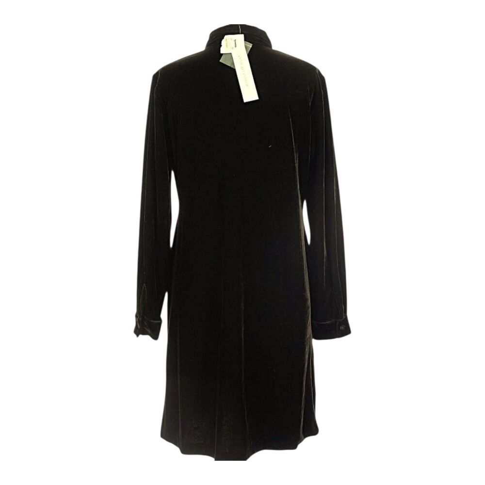 Annie Alexander Brown Velvet Button Up Shirt Dress L Stretchy Fall Thanksgiving - Picture 2 of 5